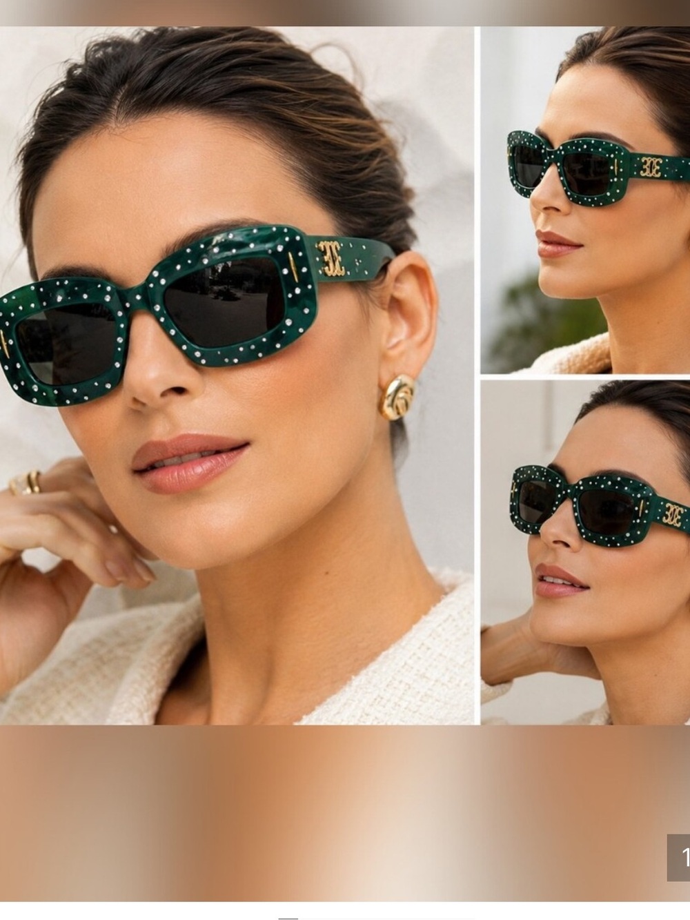 Green Crystal-Studded Oversized Sunglasses